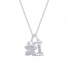 Diamond Dog Paw/Bone Necklace 1/5 ct tw Round/Baguette 10K White Gold 18"