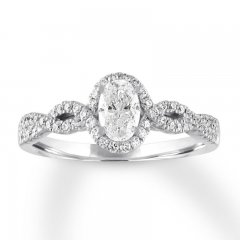 Diamond Engagement Ring 3/4 ct tw Oval/Round 14K White Gold