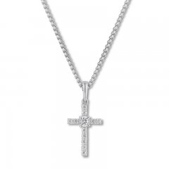 Diamond Cross Necklace 1/10 ct tw Round-cut 10K White Gold