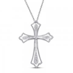 Diamond Cross Necklace Sterling Silver 18"