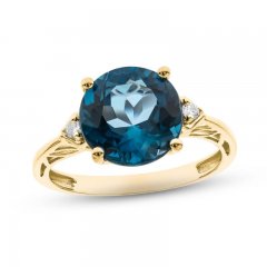 Blue Topaz & Diamond Ring 1/20 ct tw Round-Cut 10K Yellow Gold