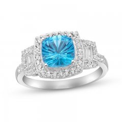 Luminous Cut Blue & White Topaz Ring Sterling Silver