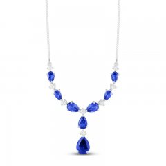 Blue & White Lab-Created Sapphire Necklace Sterling Silver