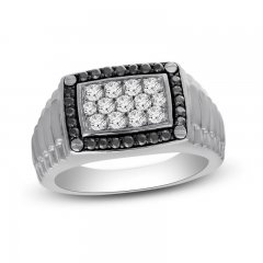 Men's Black & White Diamond Ring 1 ct tw 10K White Gold