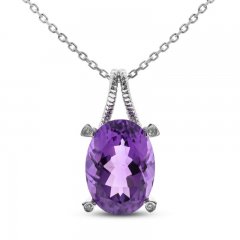 Amethyst & Diamond Necklace Sterling Silver 18"