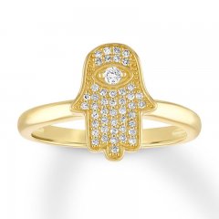 Diamond Hamsa Ring 1/6 ct tw Round-cut 10K Yellow Gold