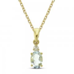 Aquamarine and Diamond Accent Necklace 10K Yellow Gold