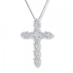 Diamond Cross Necklace 1/2 ct tw Round-cut 10K White Gold