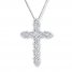 Diamond Cross Necklace 1/2 ct tw Round-cut 10K White Gold