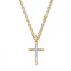 Diamond Cross Necklace 1/10 ct tw Round-cut 10K Yellow Gold