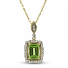 Peridot & White Lab-Created Sapphire Necklace 10K Yellow Gold 18"