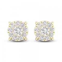 Diamond Halo Stud Earrings 1 ct tw Round-Cut 10K Yellow Gold