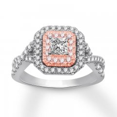 Pink & White Certified Diamond Engagement Ring 1 ct tw 14K Gold