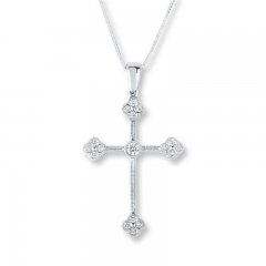 Diamond Cross Necklace 1/5 ct tw Round-cut 10K White Gold