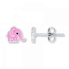 Children's Earrings Pink Elephants Sterling Silver