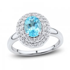 Swiss Blue Topaz & White Lab-Created Sapphire Ring Sterling Silver