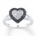 Black/White Diamond Heart Ring Sterling Silver