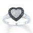 Black/White Diamond Heart Ring Sterling Silver