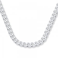 Men's Curb Chain Necklace 14K White Gold 20" Length