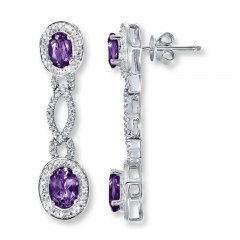 Amethyst Drop Earrings Diamond Accents Sterling Silver