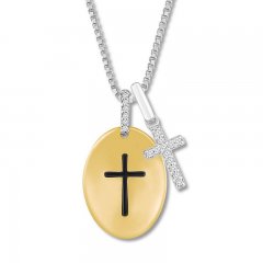 Diamond Cross Necklace 1/15 ct tw Sterling Silver/10K Gold