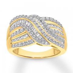 Diamond Ring 1 ct tw Round/Baguette 10K Yellow Gold