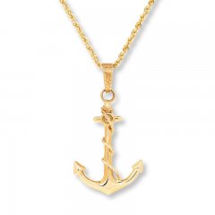 Men's Anchor Necklace 10K Yellow Gold 22" Length