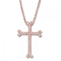 Diamond Cross Necklace 1/10 ct tw Round-cut 10K Rose Gold