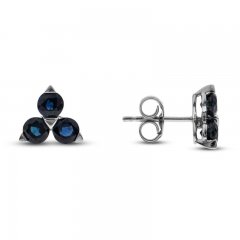 Blue Sapphire Trilogy Earrings 10K White Gold