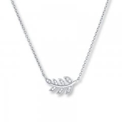 Diamond Leaf Necklace 1/10 ct tw Round-cut 10K White Gold