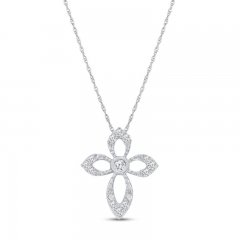 Diamond Cross Necklace 1/10 ct tw 10K White Gold 18"