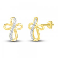 Diamond Cross Earrings 1/8 ct tw 10K Yellow Gold