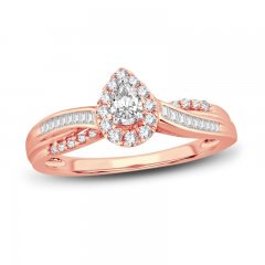 Diamond Engagement Ring 3/8 ct tw Pear/Baguette/Round 14K Rose Gold