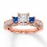 Diamond/Sapphire Engagement Ring 1 cttw Princess/Round 14K Gold