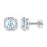 Aquamarine Earrings 1/10 ct tw Diamonds 10K White Gold