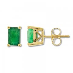 Natural Emerald Earrings 10K Yellow Gold