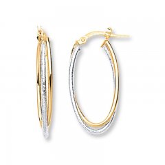 Oval Hoop Earrings 14K Two-Tone Gold