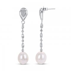 Cultured Pearl & White Topaz Dangle Earrings Sterling Silver