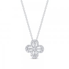 Diamond Clover Necklace 1/5 ct tw Round/Baguette Sterling Silver 18"