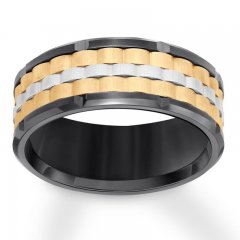 9mm Wedding Band Black/Yellow/White Tungsten Carbide