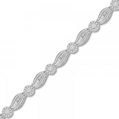 Diamond Bracelet 1 ct tw Round/Baguette Sterling Silver 7.25"