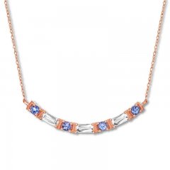 Tanzanite & White Topaz Curved Bar Necklace 10K Rose Gold