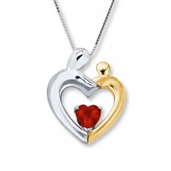 Mother & Child Necklace Garnet Sterling Silver/10K Gold