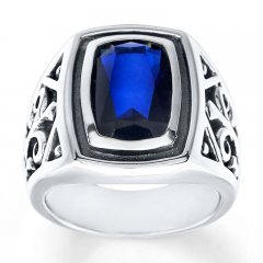 Men's Ring Lab-Created Sapphire Sterling Silver