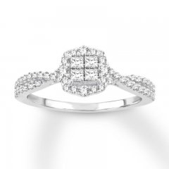 Diamond Engagement Ring 1/2 ct tw Princess/Round 14K White Gold