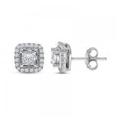 Diamond Stud Earrings 1/2 ct tw Princess/Round 10K White Gold