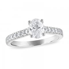 Certified Diamond Engagement Ring 1 ct tw Oval/Round 14K White Gold