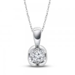 Diamond Solitaire Necklace 1/4 ct tw Round-cut 10K White Gold 18"