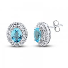 Swiss Blue Topaz & White Lab-Created Sapphire Earrings Sterling Silver