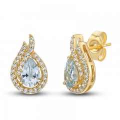 Aquamarine & White Topaz Earrings 10K Yellow Gold